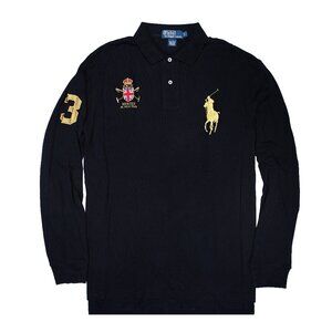 NWT Polo Ralph Lauren Men LS Big Pony Polo "MMIX MERCER & #3 EDITON" Black Large